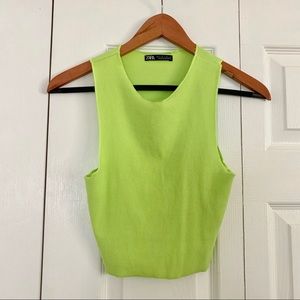 Neon green lime green crop top from Zara
